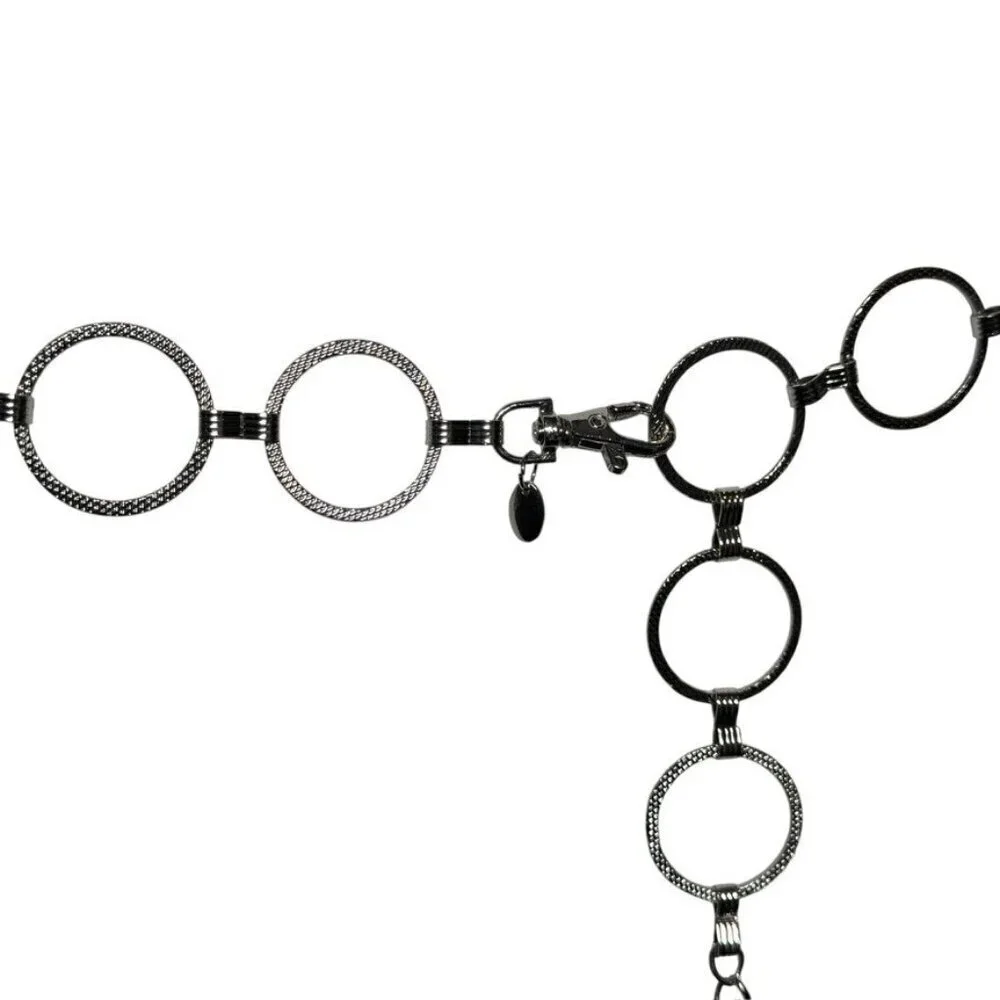 Vintage 90's silver colored open circle chain belt womens one size